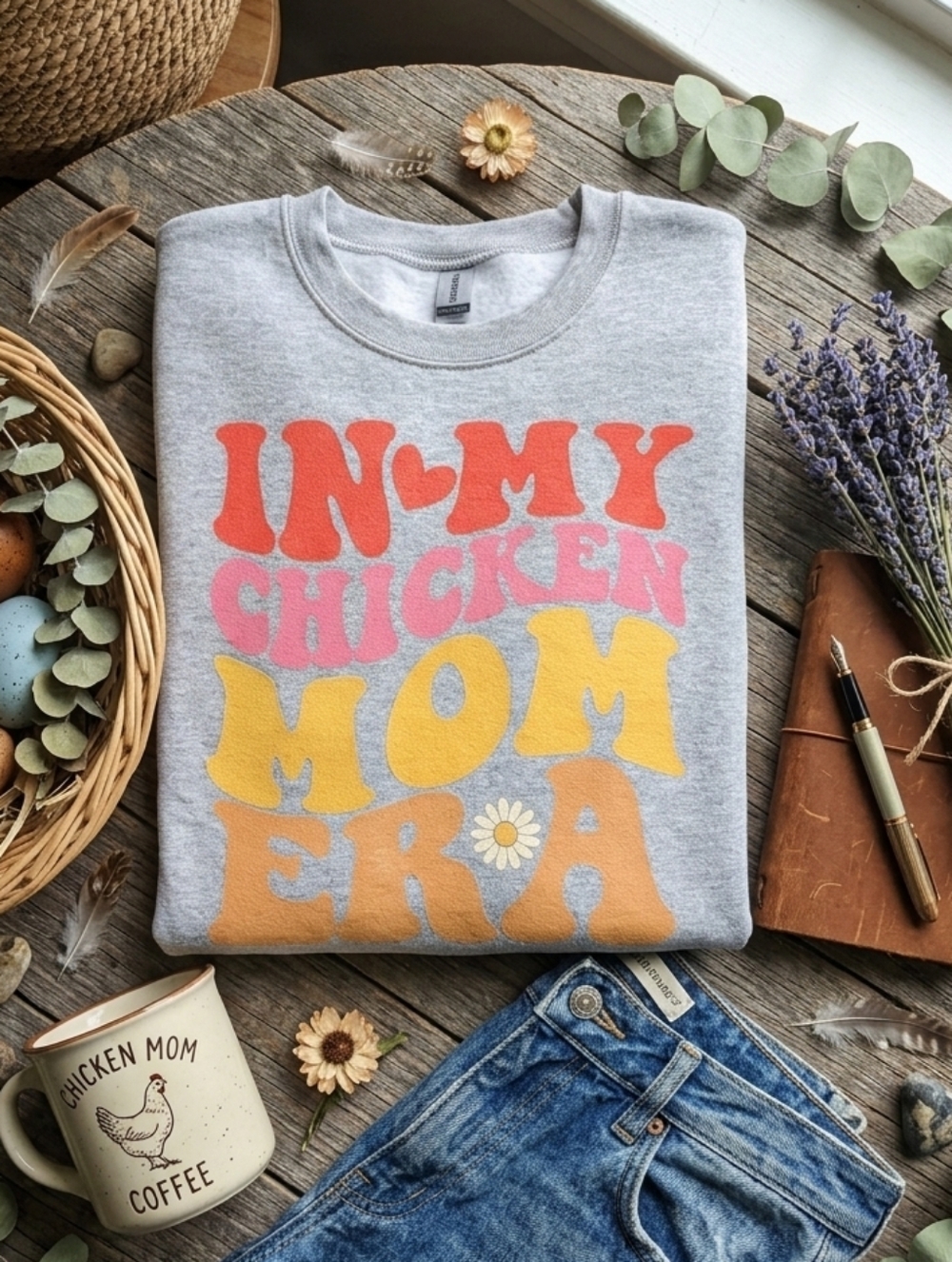 Boho "In My Chicken Mom Era" Graphic Sweatshirt